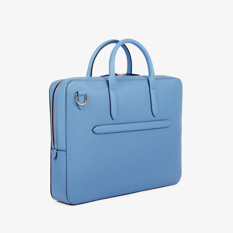 Smythson Panama Slim Lightweight Brief Case NILE BLUE