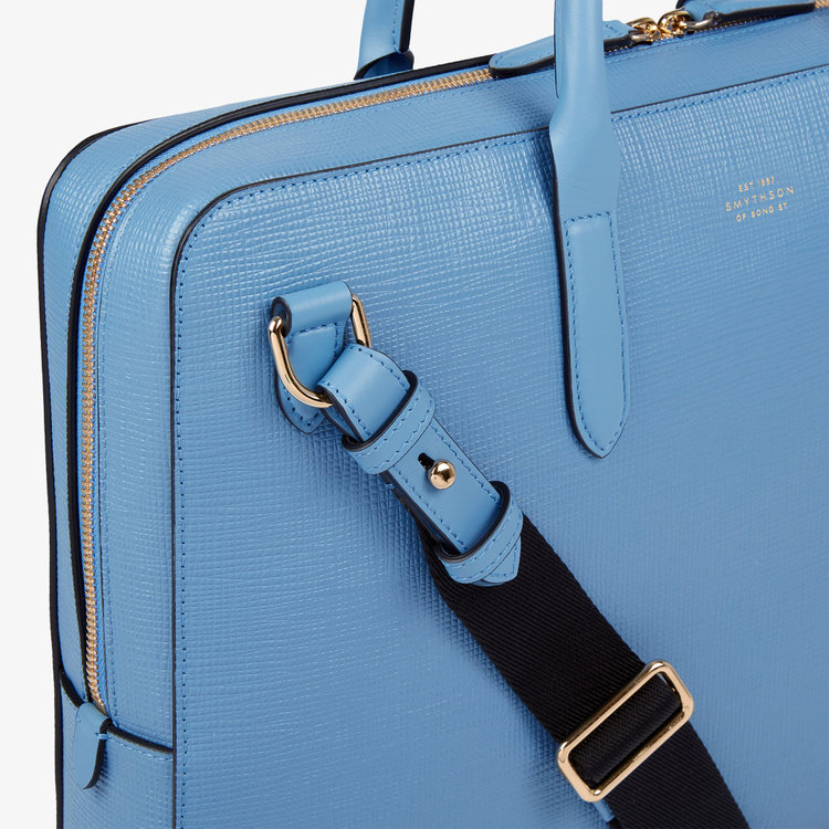 Smythson Panama Slim Lightweight Brief Case NILE BLUE