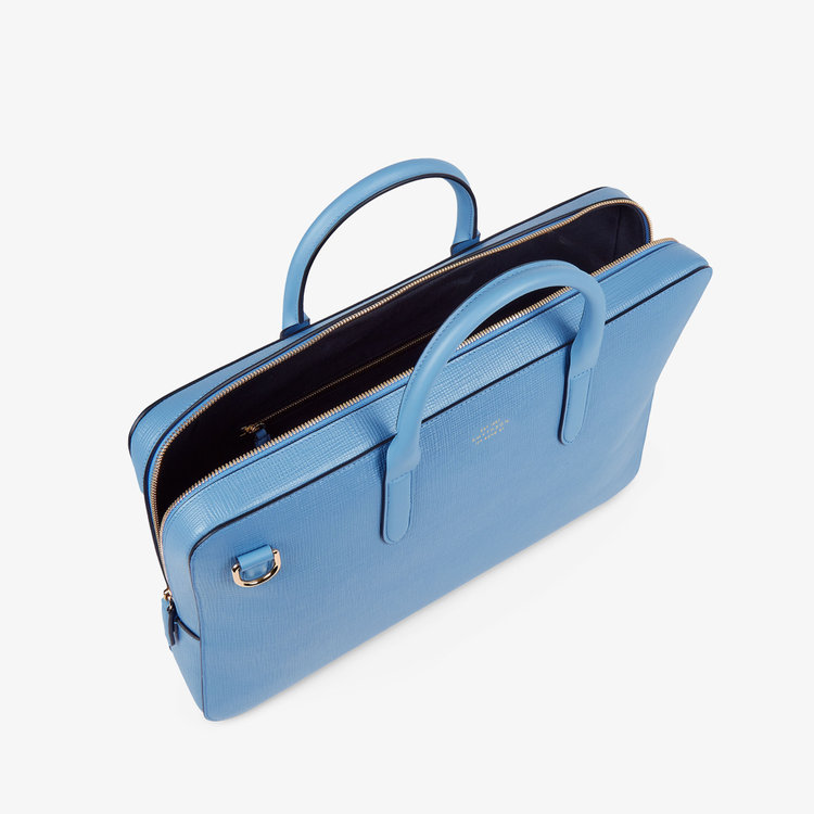 Smythson Panama Slim Lightweight Brief Case NILE BLUE