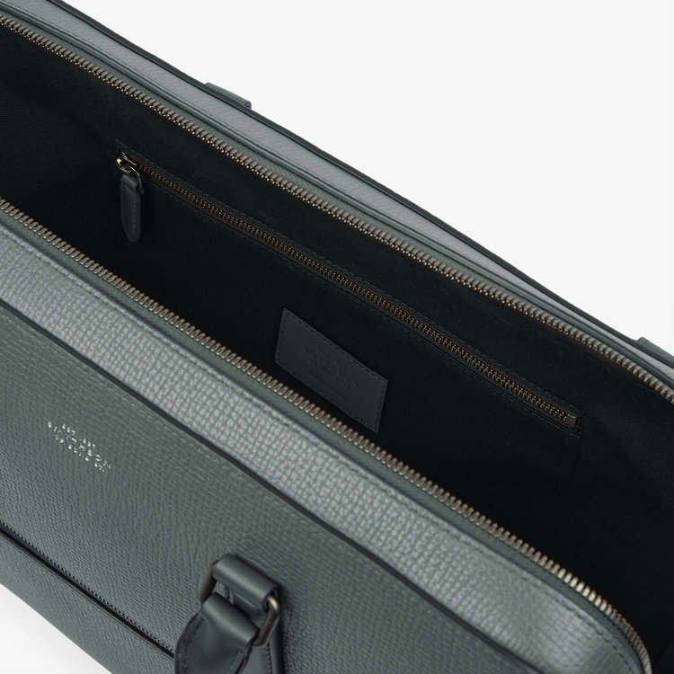 Smythson Slim Briefcase in Norton Canvas SLATE GREEN