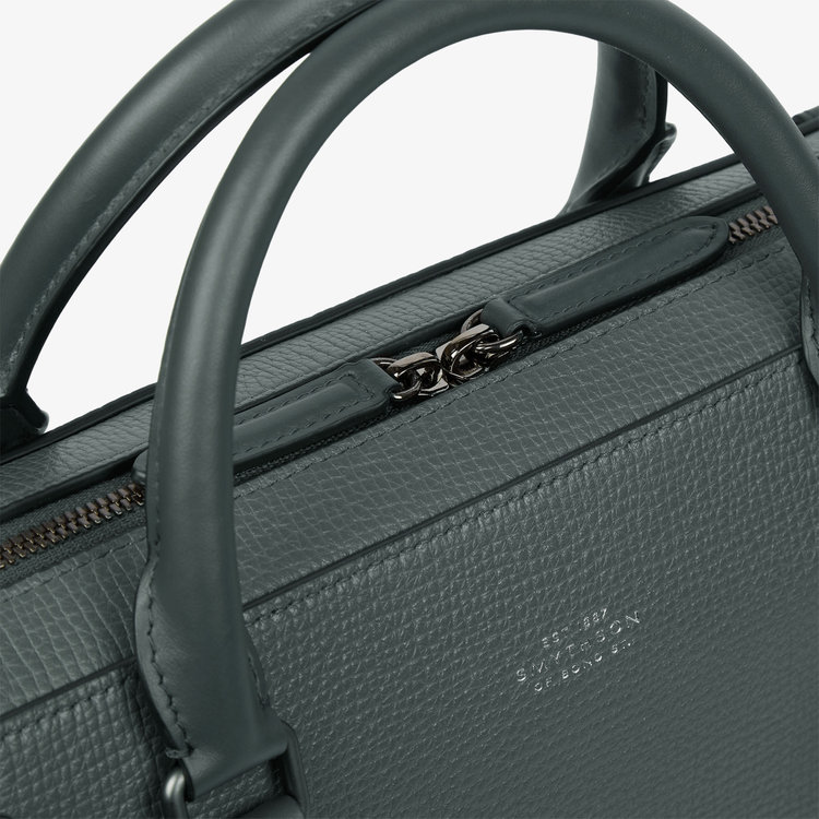 Smythson Slim Briefcase in Norton Canvas SLATE GREEN