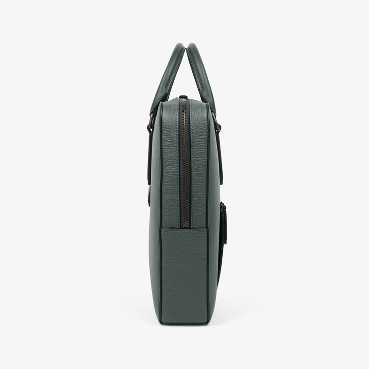 Smythson Slim Briefcase in Norton Canvas SLATE GREEN