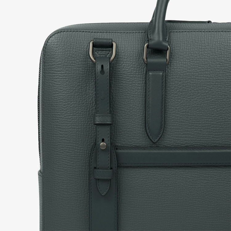 Smythson Slim Briefcase in Norton Canvas SLATE GREEN