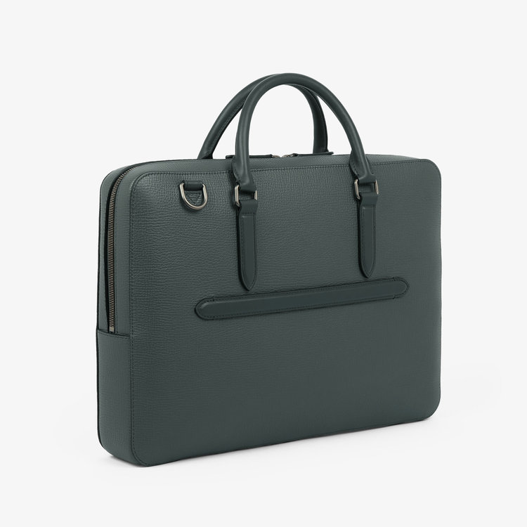 Smythson Slim Briefcase in Norton Canvas SLATE GREEN