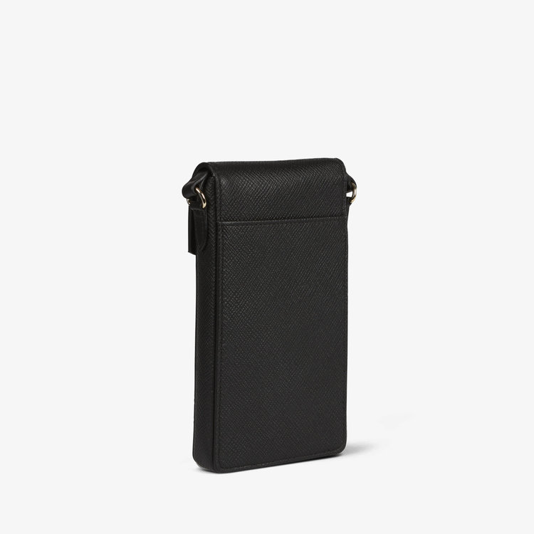 Smythson Panama Envelope Phone Case with Strap BLACK