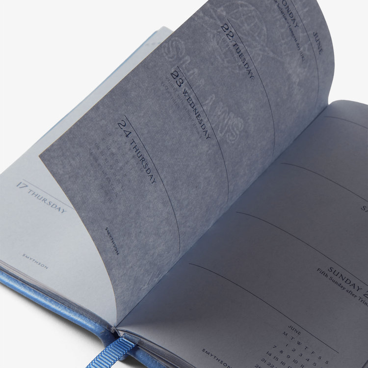 Smythson 2027 Wafer Weekly Diary with Pencil in Pastegrain NILE BLUE