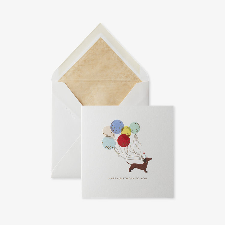 Smythson Birthday Dog With Balloon Card WHITE WOVE