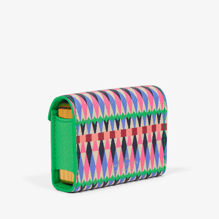 Smythson Single Playing Cards Case in Panama Harlequin FLAMINGO