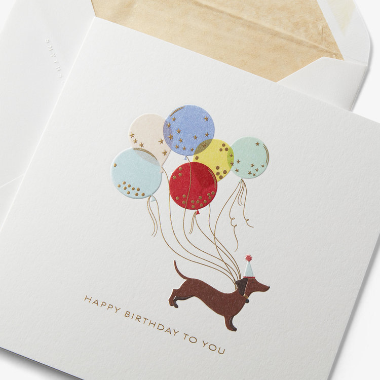 Smythson Birthday Dog With Balloon Card WHITE WOVE