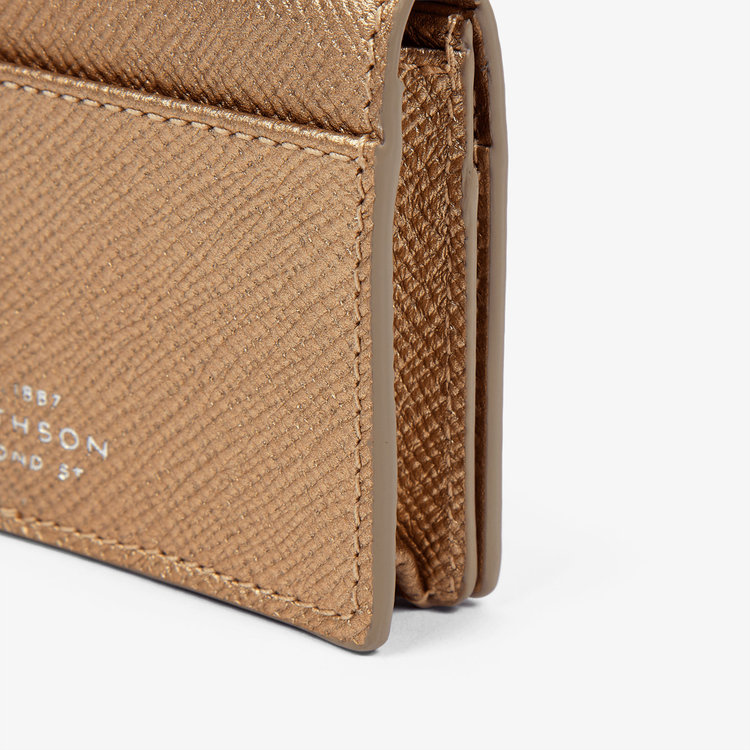 Smythson Panama Folded Card Case with Snap Closure BRONZE