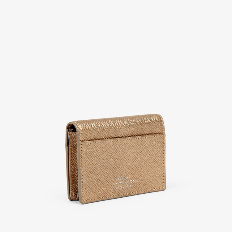 Smythson Panama Folded Card Case with Snap Closure BRONZE