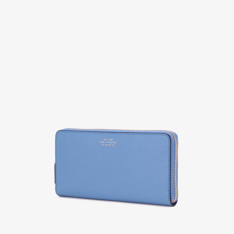 Smythson Panama Large Zip Around Purse NILE BLUE