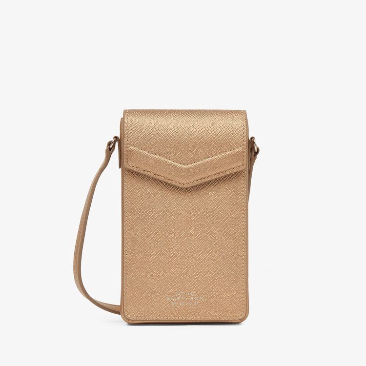 Smythson Panama Envelope Phone Case with Strap BRONZE