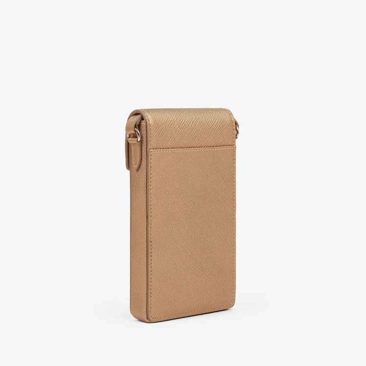 Smythson Panama Envelope Phone Case with Strap BRONZE