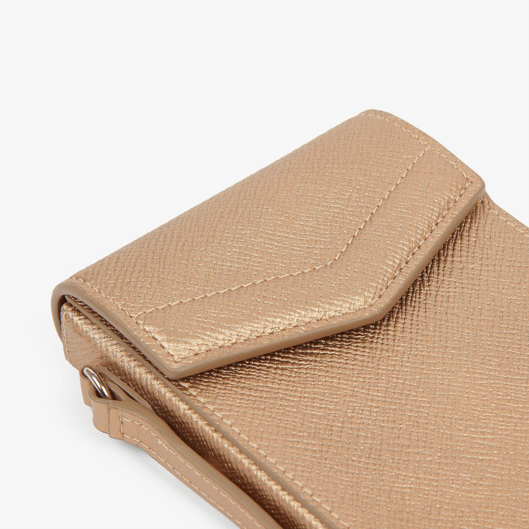 Smythson Panama Envelope Phone Case with Strap BRONZE