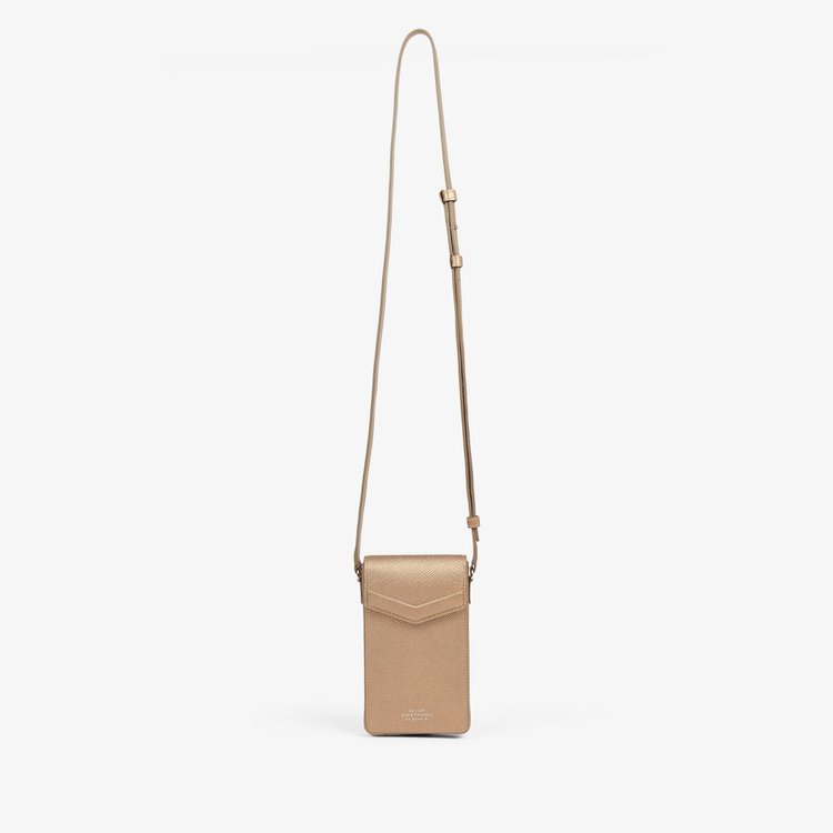 Smythson Panama Envelope Phone Case with Strap BRONZE