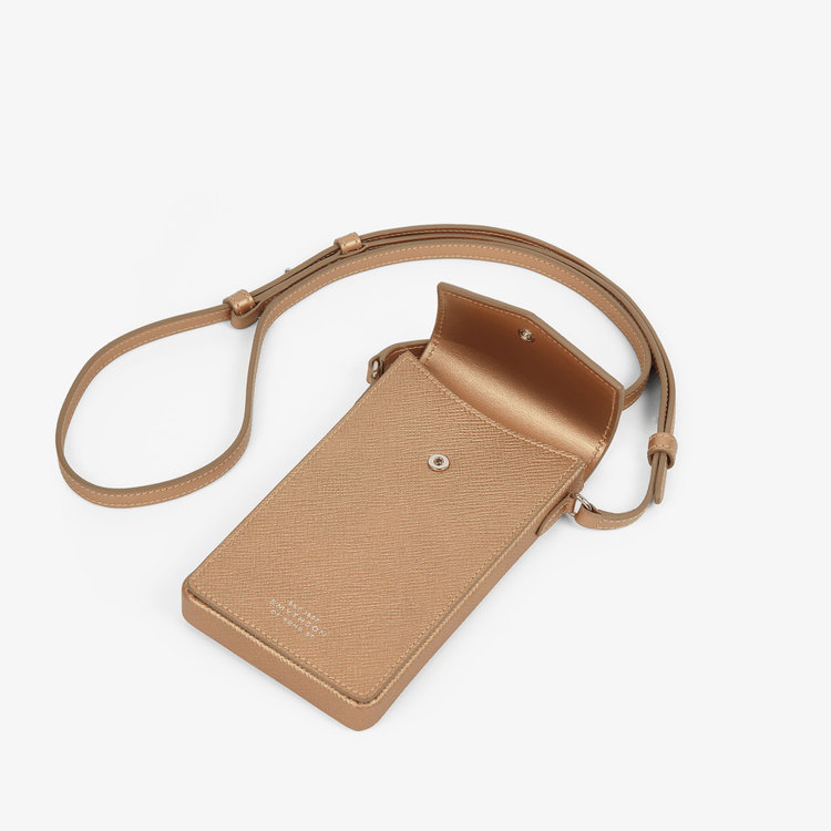 Smythson Panama Envelope Phone Case with Strap BRONZE