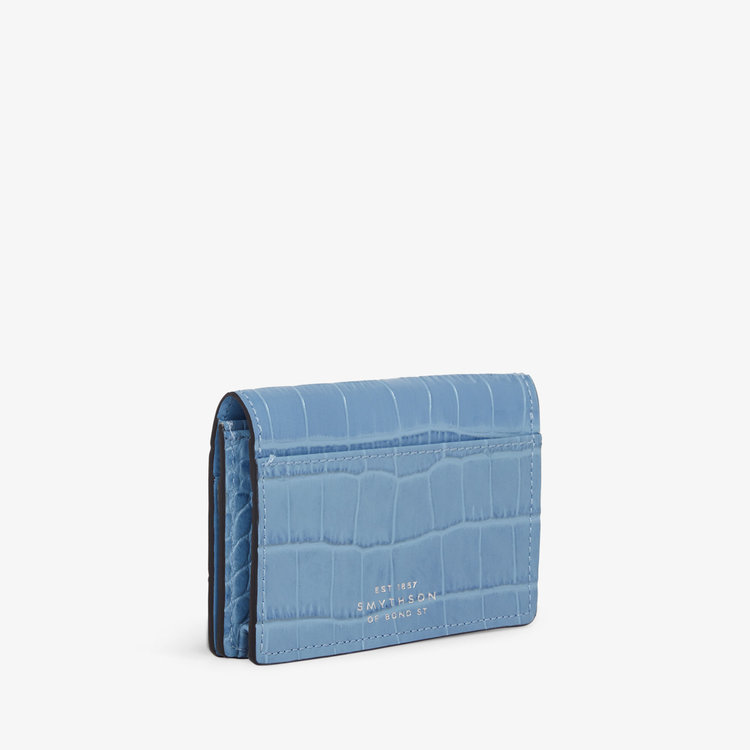 Smythson Mara Folded Card Case With Snap Closure NILE BLUE