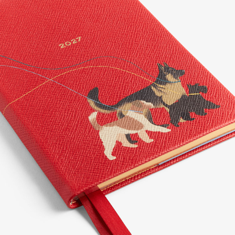 Smythson 2027 Soho Dogs Weekly Diary in Panama SCARLET RED