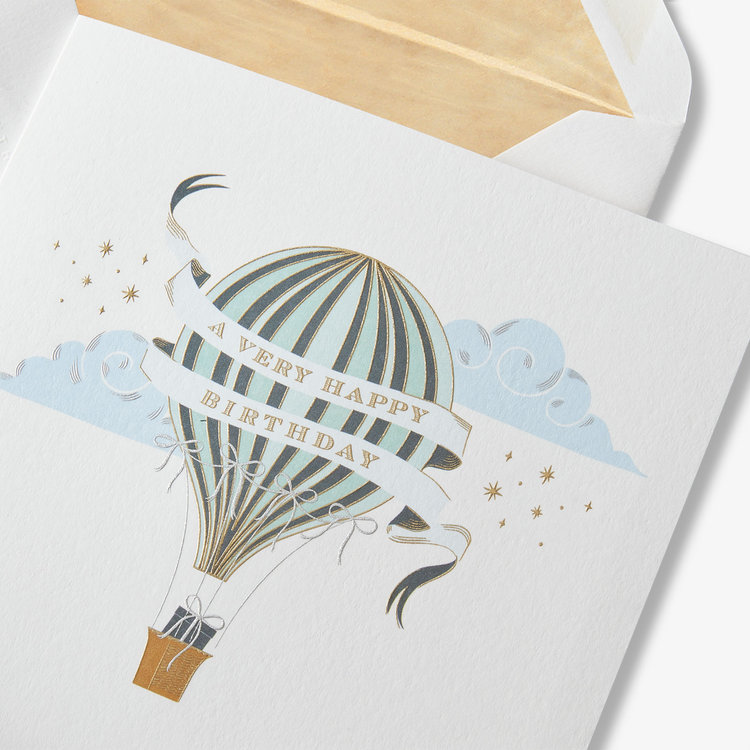 Smythson Birthday Hot Air Balloon Card WHITE WOVE