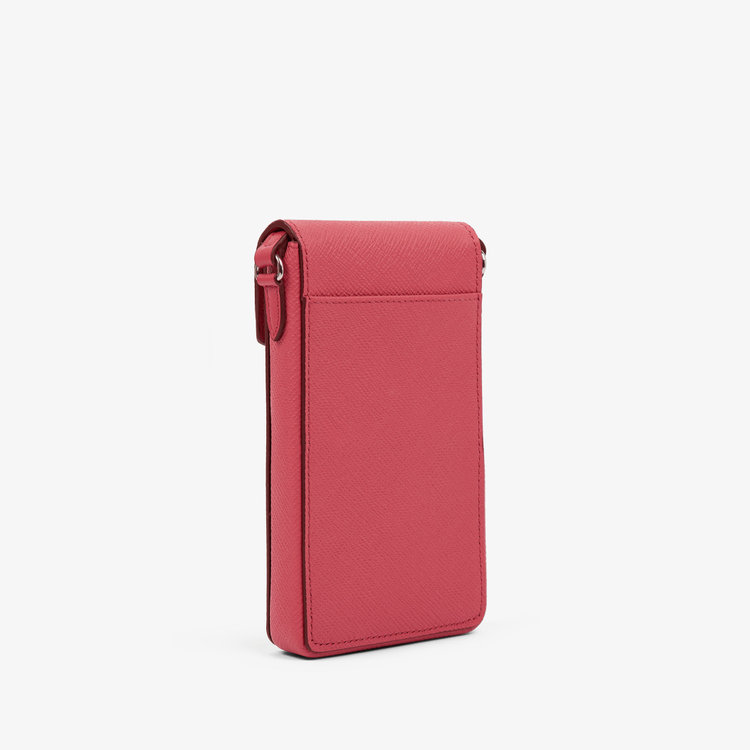 Smythson Panama Envelope Phone Case with Strap RASPBERRY