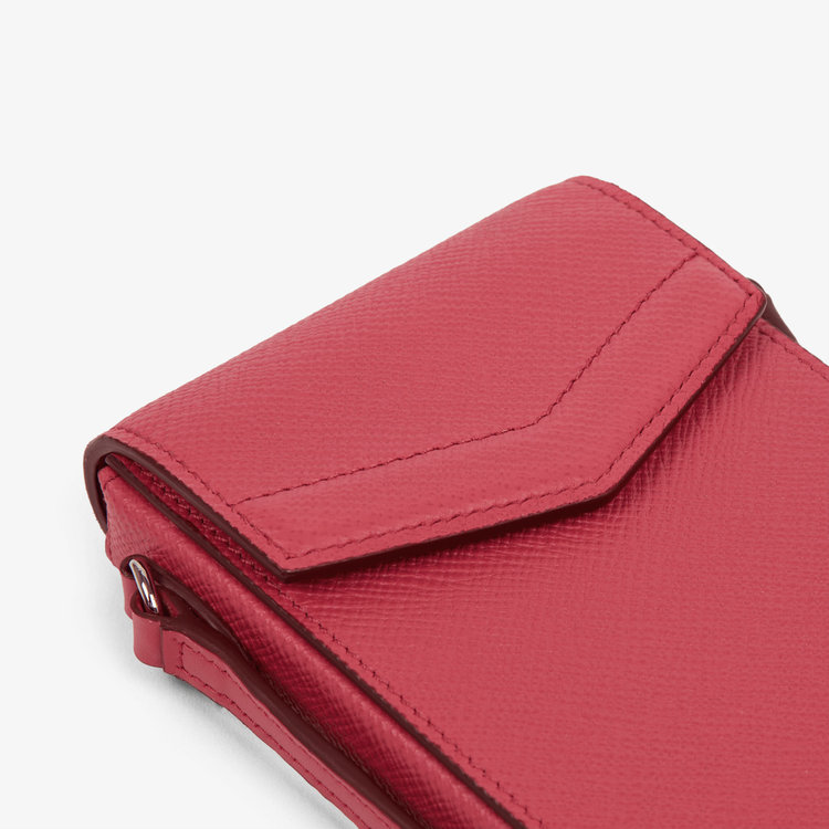 Smythson Panama Envelope Phone Case with Strap RASPBERRY