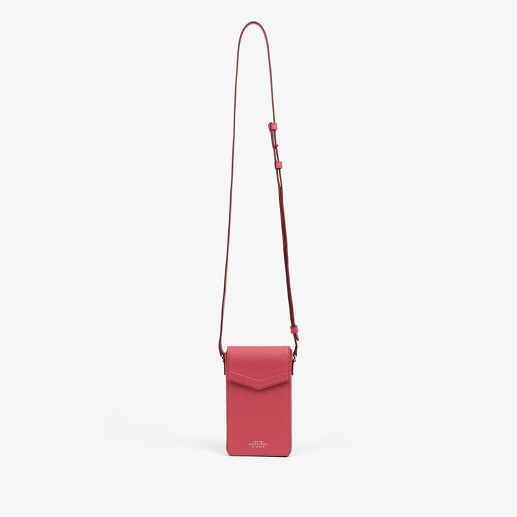 Smythson Panama Envelope Phone Case with Strap RASPBERRY