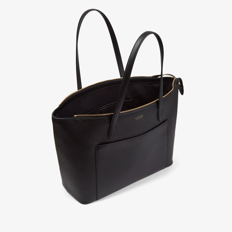 Smythson Panama Eastwest Tote With Zip BLACK