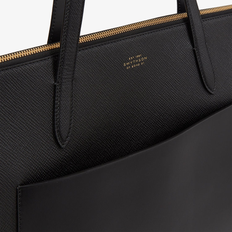 Smythson Panama Eastwest Tote With Zip BLACK