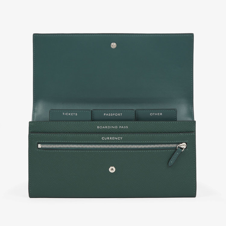 Smythson Panama Marshall Travel Wallet FOREST GREEN