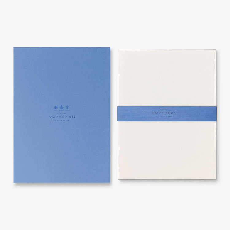 Smythson Single Border Kings Sheets X25 WHITE MATT GREY