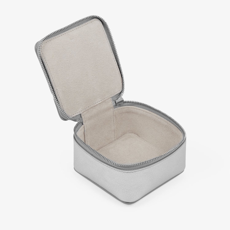 Smythson Medium Trinket Case in Metallic Leather SILVER