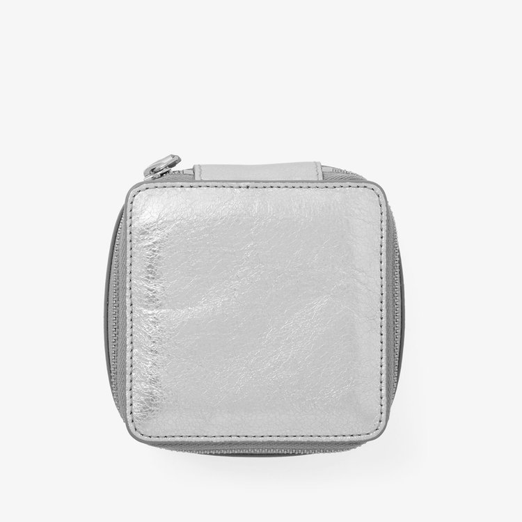 Smythson Medium Trinket Case in Metallic Leather SILVER