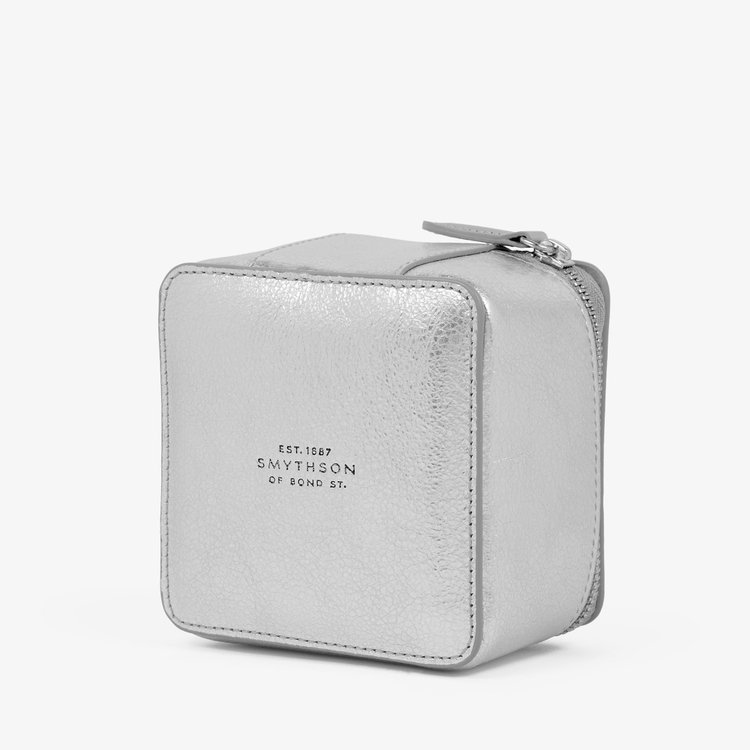 Smythson Medium Trinket Case in Metallic Leather SILVER