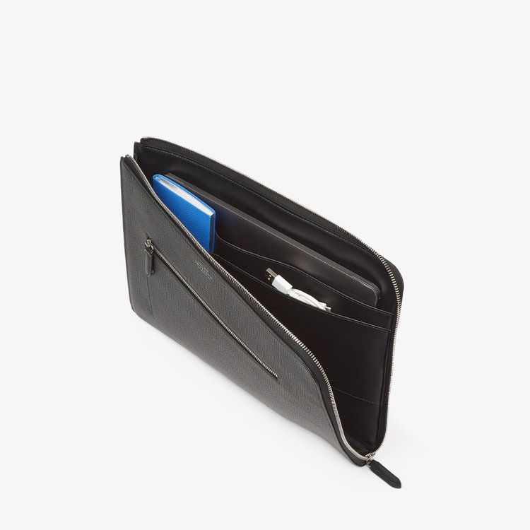 Smythson Ludlow Small Laptop Case With Zip BLACK