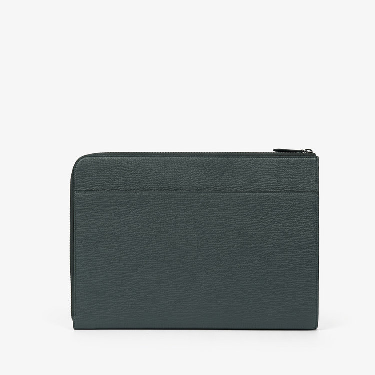 Smythson Small Laptop Case With Zip in Ludlow SLATE GREEN