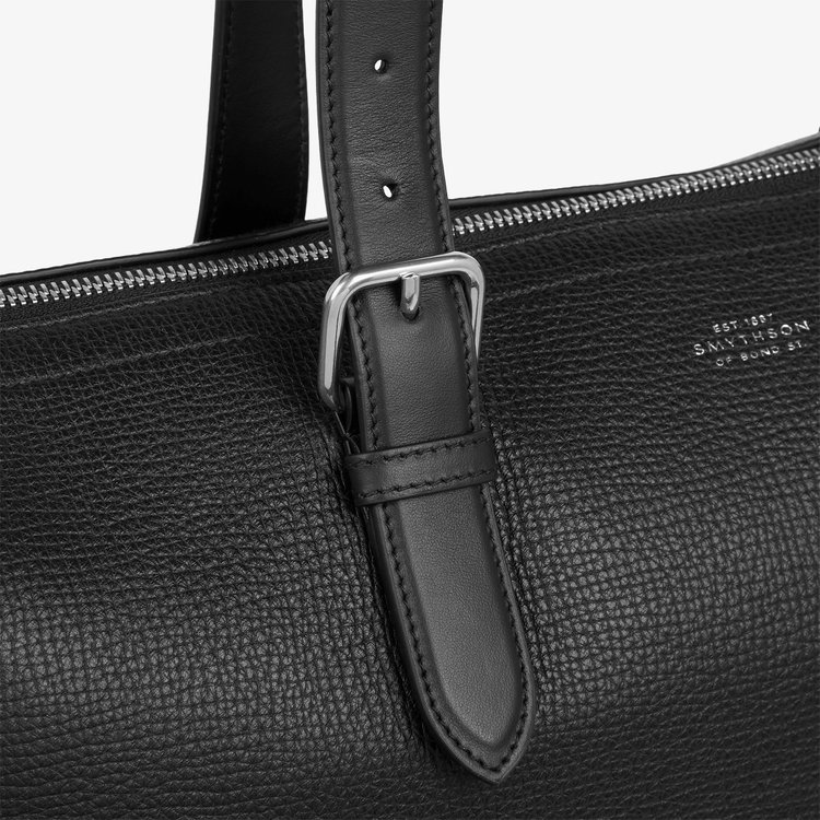 Smythson Travel Tote Bag with Zip in Ludlow BLACK