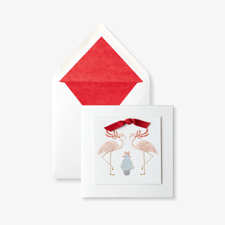 Smythson Christmas Flamingos 1CE WHITE WOVE