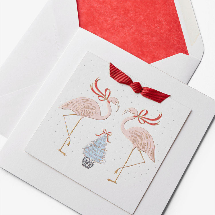 Smythson Christmas Flamingos 1CE WHITE WOVE