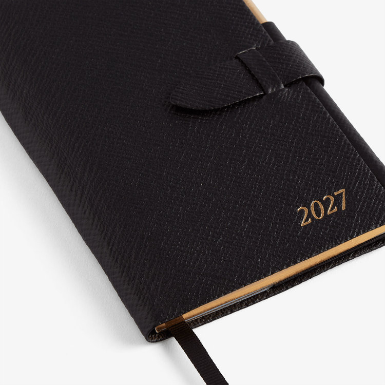 Smythson 2027 Panama Weekly Diary with Pencil in Pastegrain BLACK