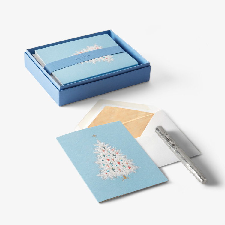 Smythson Christmas Tree Blue 6CE WHITE WOVE