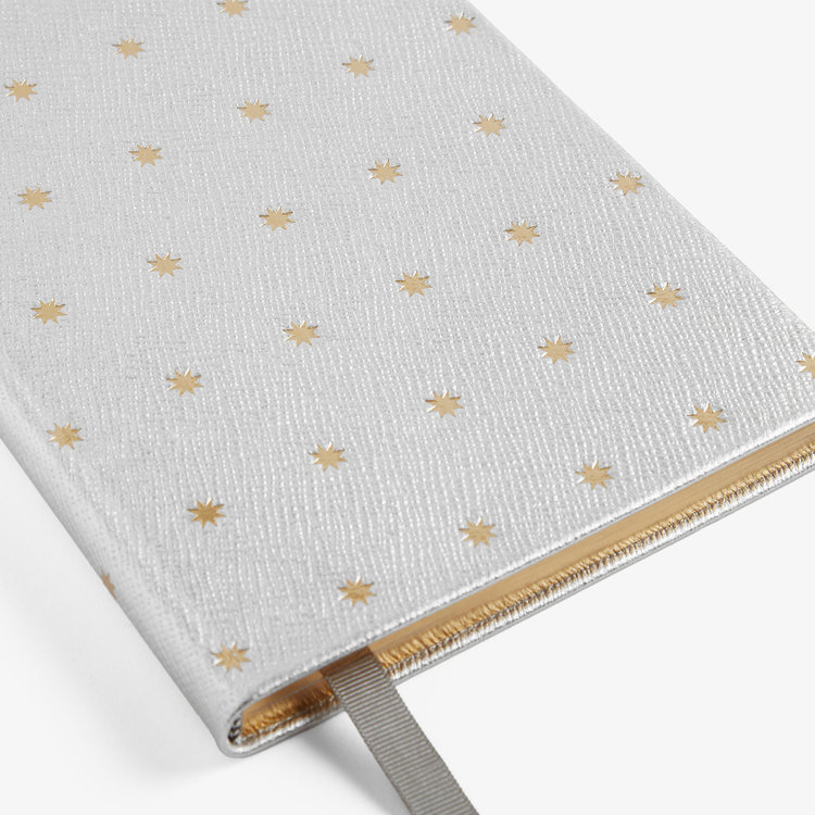 Smythson Pastegrain Stars Soho Notebook SILVER