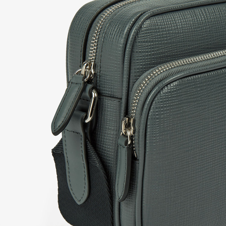 Smythson Double Zip Pouch Crossbody Bag in Panama S GREEN