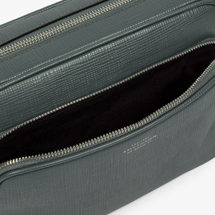 Smythson Double Zip Pouch Crossbody Bag in Panama S GREEN