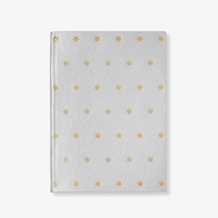 Smythson Pastegrain Stars Soho Notebook SILVER