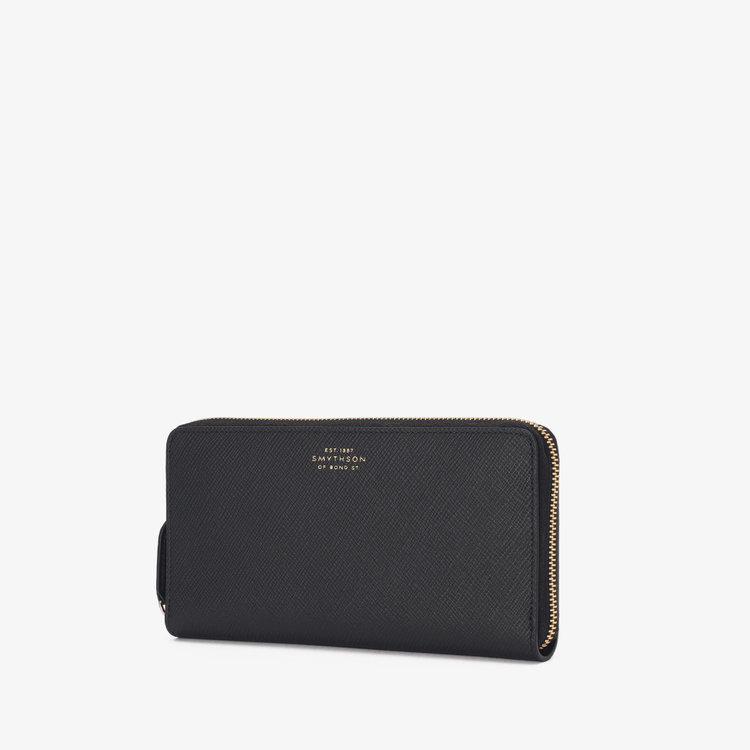 Smythson Panama Large Zip Around Purse BLACK