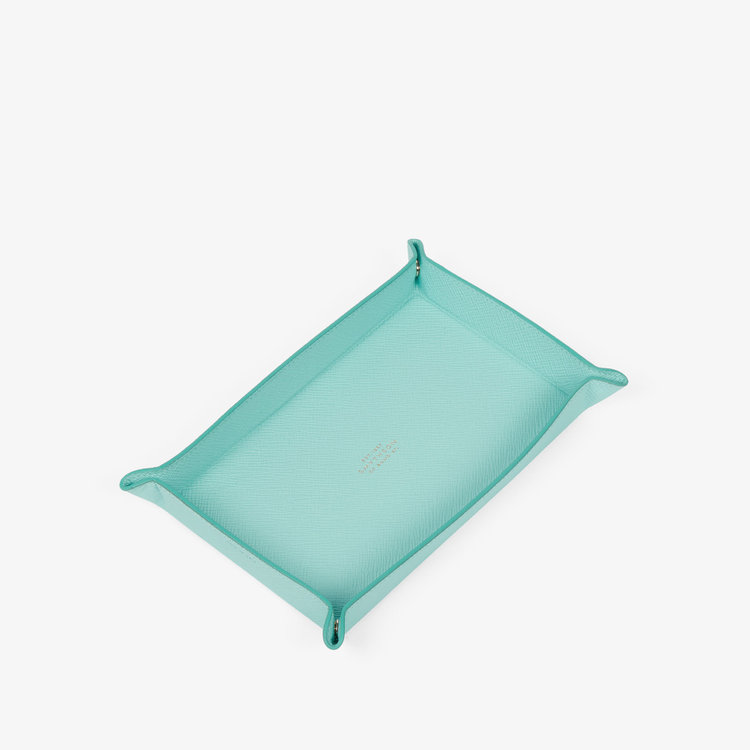 Smythson Panama Small Rect Trinket Tray BRIGHT AQUA