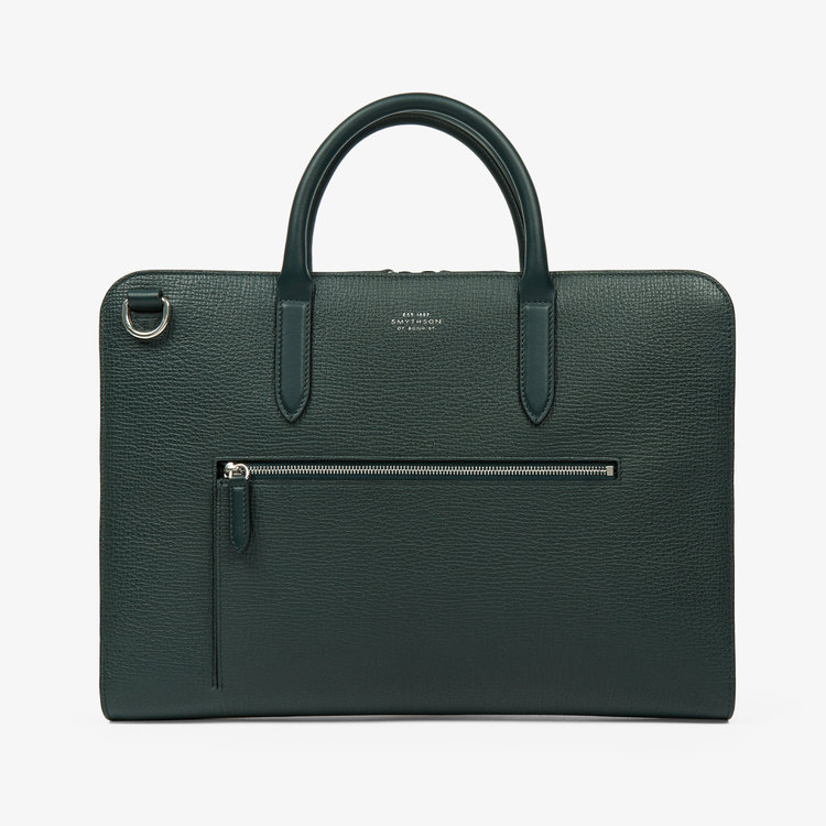 Smythson Ludlow Ultra Slim Brief Case With Zip Front BOTTLE GREEN