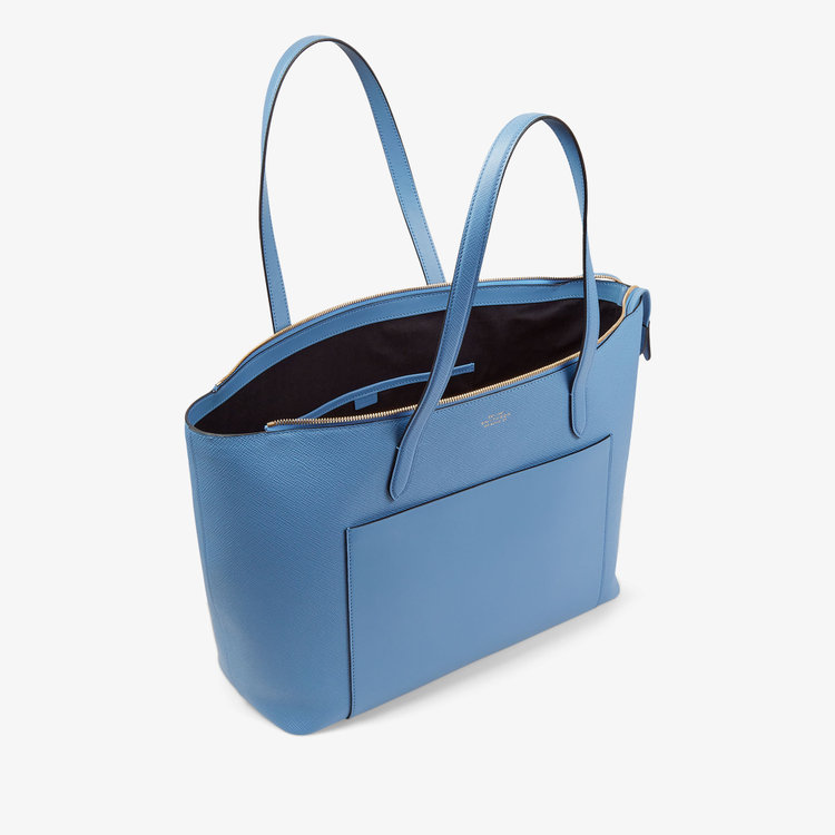Smythson Panama Eastwest Tote With Zip NILE BLUE