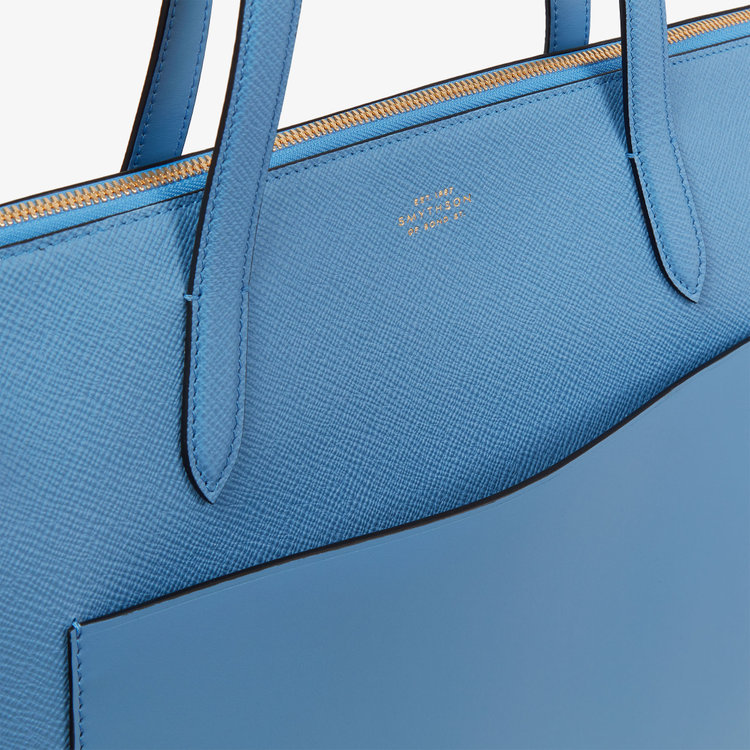 Smythson Panama Eastwest Tote With Zip NILE BLUE